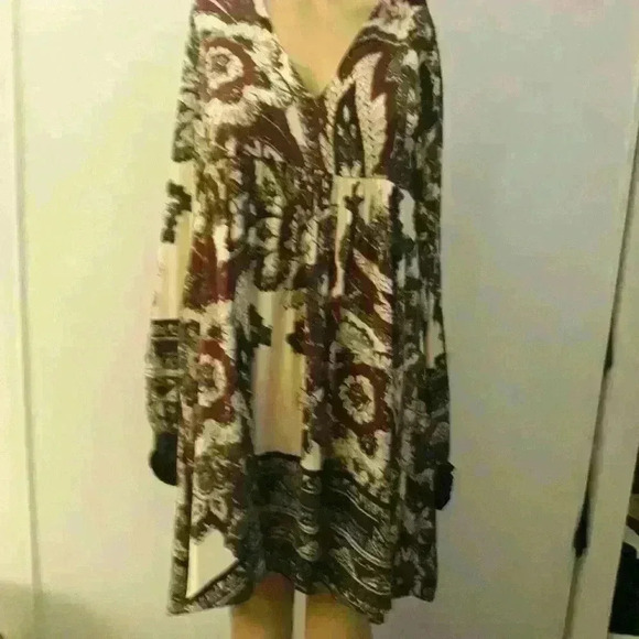 Free People  "say you love me long time" paisley boho long sleeve mini dress M - Picture 2 of 5